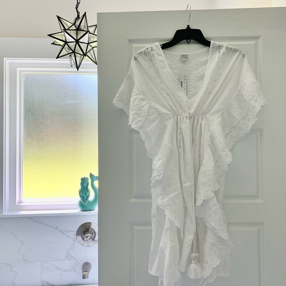 J.Crew white eyelet side ruffle cover up beach tunic dress XXS beach coverup